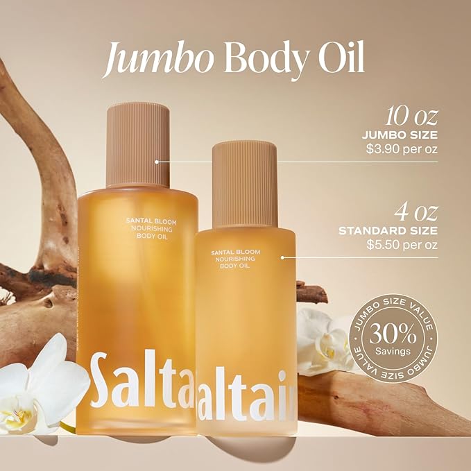 Saltair Body Oil. Jumbo Size Santal Bloom After Shower and Bath Oil Moisturizer for Women and Men. Botanical, Non-Greasy, and Well-Absorbing Lotion for Hydrating Dry Skin. 10oz Bottle-VivaGrace Women