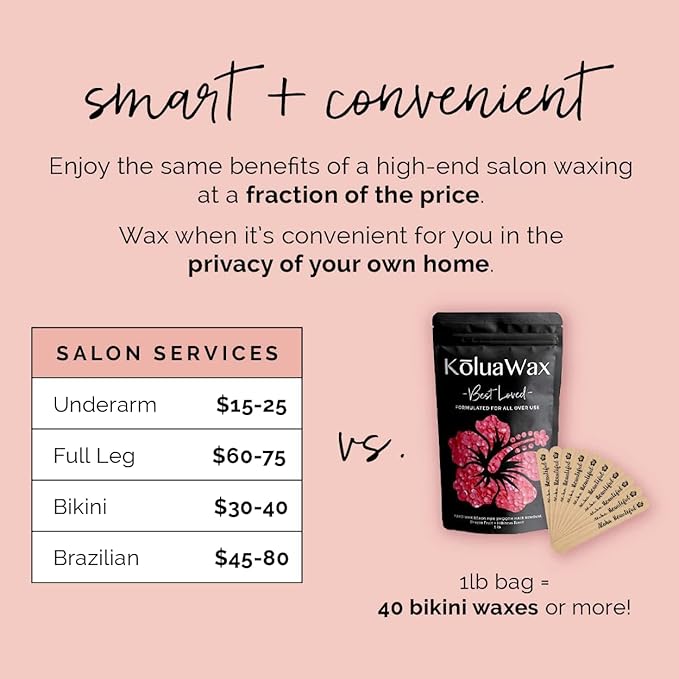 KoluaWax Hard Wax Beads for Hair Removal – Coarse Hair Formula – Face, Brazilian, Underarm, Back Chest, Bikini Waxing – Dragon Fruit & Hibiscus 1lb Refill for Wax Warmers & 10 Applicator Sticks 2 Pack-VivaGrace Women