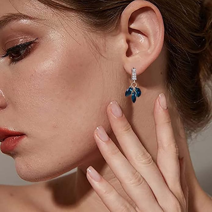 Boho Sapphire Tassel Earrings Blue Crystal Heart Earrings Gold Cz Bar Stud Earrings Blue Cz Heart Drop Earrings Blue Rhinestone Earrings Jewelry for Women-VivaGrace Women