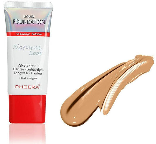 AQUAPURITY PHOERA Full Coverage Foundation New Formula Waterproof Long Lasting Oil Free Velvet Matte Liquid Foundation for Oily Skin Flawless Makeup Base Cream Concealer (105 Sand)-VivaGrace Women