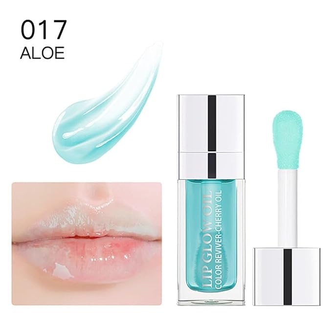 Hydrating Lip Glow Oil, Lip Oil Gloss Transparent Toot Tinted Nourishing Long Lasting Repairing Lightening Lip Lines (ALOE) 0.2 OZ-VivaGrace Women