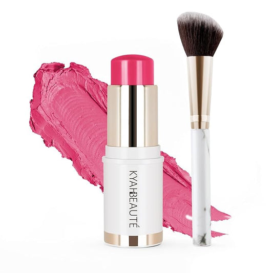 Blush Stick, Cream Blush for Cheeks and Lip Tint, Dewy Finish, Buildable & Blendable Color, Lightweight & Long-Lasting Formula | Forelsket-Cool Pink & Angled Blush Brush（0.53fl.oz）-VivaGrace Women