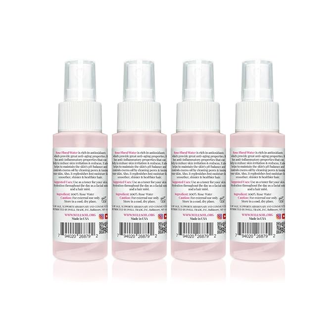 Well's Oil Rosewater Mist Spray (Pack of 4 * 2 Fl oz) – Hydrates, Soothes & Refreshes | 100% Natural | No Chemical | for All Skin and Hair Types-VivaGrace Women