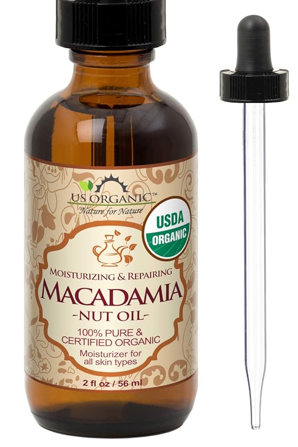 US Organic Macadamia Nut Oil Unrefined Virgin, USDA Certified Organic, Pure & Natural, Cold Pressed, Sourced in Kenya, in Amber Glass Bottle w/Glass Eye dropper for Easy Application (2 oz (Small))-VivaGrace Women