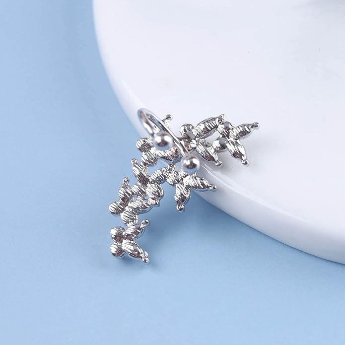 Vintage Crystal Pearl Ear Cuff Earrings Rhinestone Butterfly Cuff Wrap Earrings Cz Butterfly Ear Climber Cuff Earrings Silver Pearl Cz Non Piercing Earring Jewelry for Women(Left)-VivaGrace Women