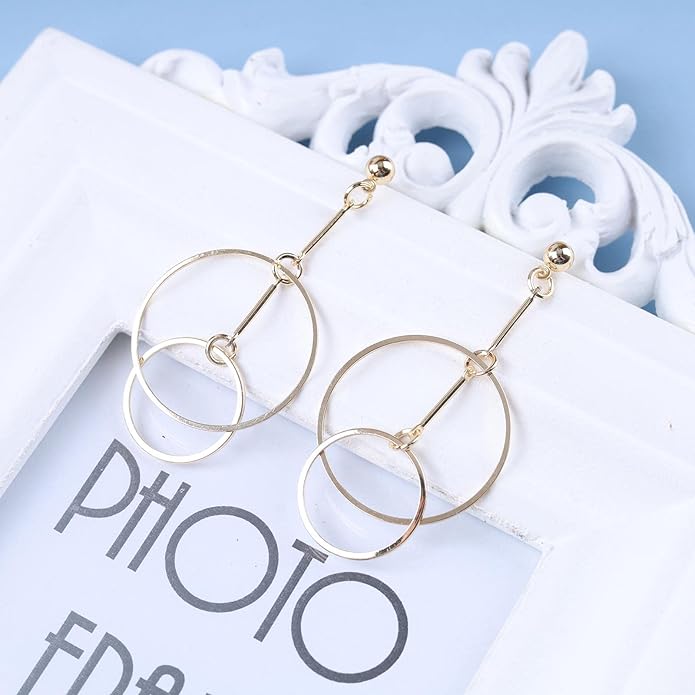 Vintage Hollow Circle Dangle Earrings Exaggerated Circle Drop Earrings Large Circle Hoop Earrings Gold Bar Earrings Jewelry for Women-VivaGrace Women