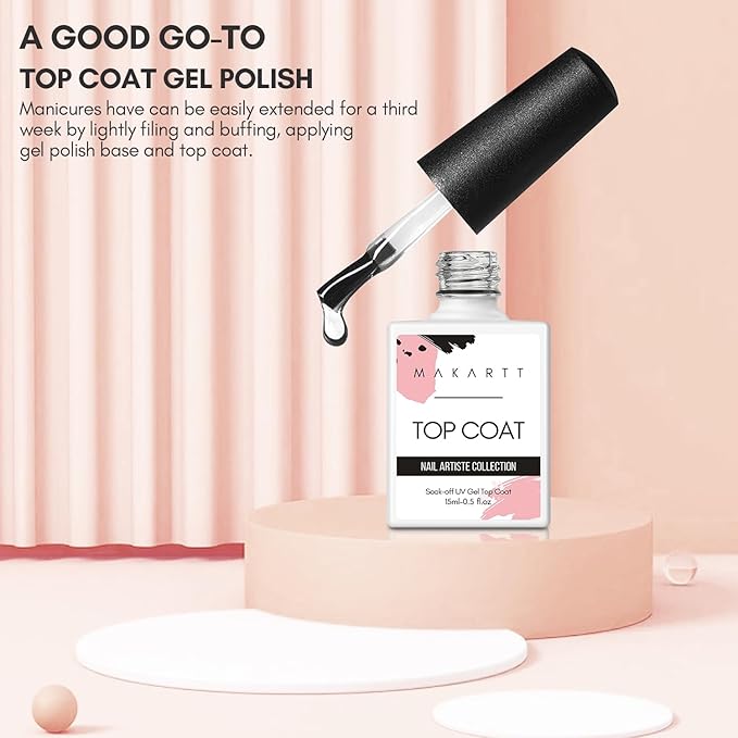 Makartt Gel Top Coat No Wipe, 15ML Clear Top Coat Gel Nail Polish, High Gloss Shine Finish Long Lasting Soak Off UV Nail Lamp Need for Acrylic Nails, Salon Quality Home DIY Manicure-VivaGrace Women