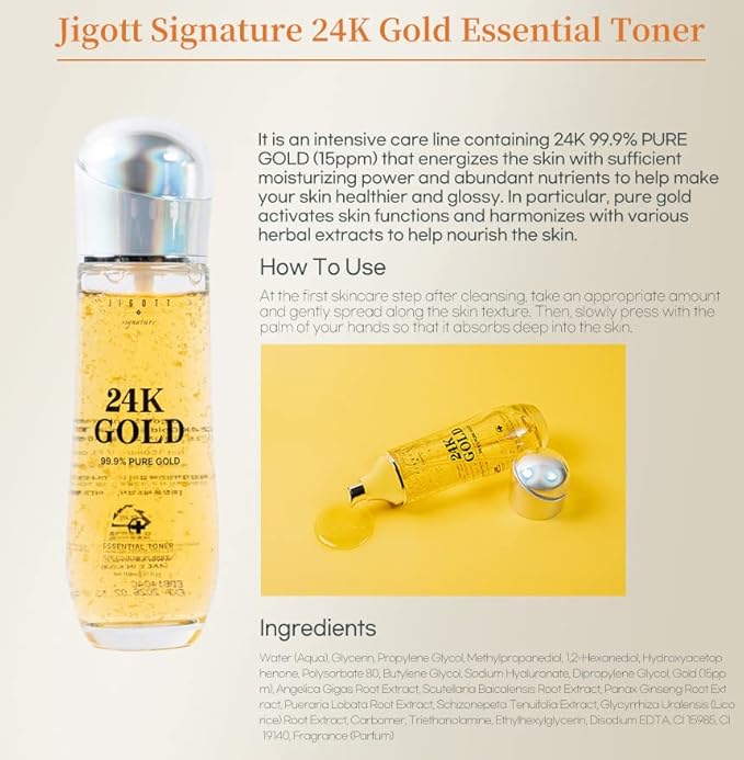 Signature 24K Gold Essential Skin Care 3 Set - Toner (150ml), Emulsion (150ml), Cream (50ml) - Korean Skincare for Healthy and Glowing Skin-VivaGrace Women