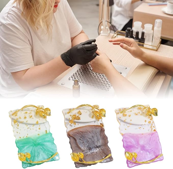 Resin Nail Art Palette, Nail Art Painting Palettes with Nail Palette Stirring Rod Gold Edge Nail Holder Nail Art Display Board Fashion Delicate Nail Tool Accessories, Type 6-VivaGrace Women
