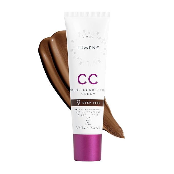 Lumene Color Correcting CC Cream - Lightweight Foundation - Medium Coverage - Redness Reducing Face Makeup for Glowing Complexion - Vegan Formula + Suitable for All Skin Types - Deep Rich (1 fl oz)-VivaGrace Women