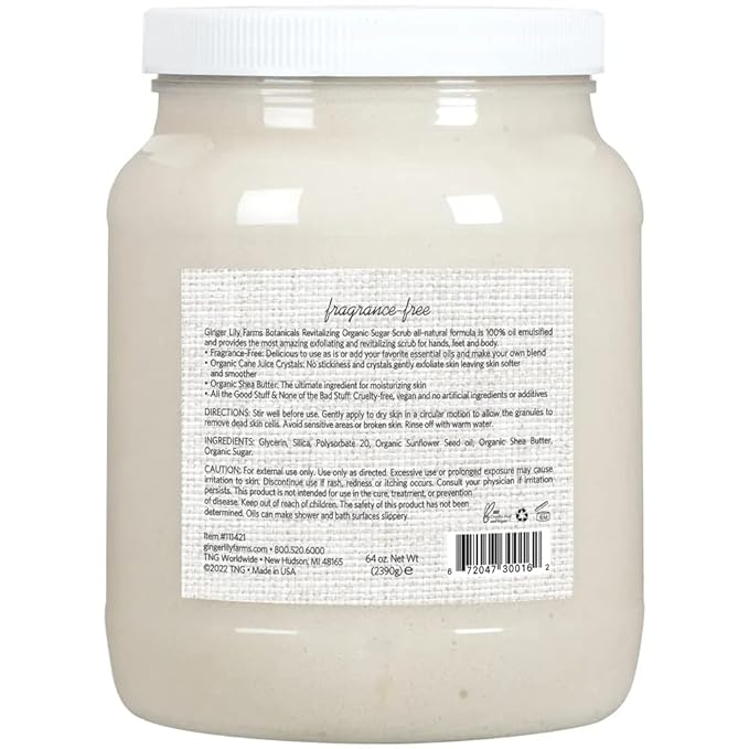 Ginger Lily Farms Botanicals Revitalizing Organic Sugar Scrub, All-Natural Skin Exfoliating Sugar Crystals, 100% Vegan & Cruelty-Free, Fragrance-Free, 64 oz.-VivaGrace Women