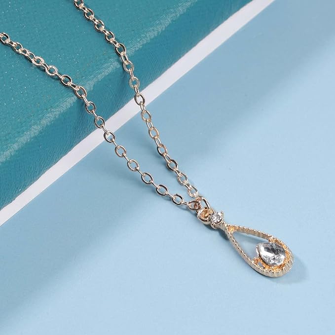 Vintage Tiny Teardrop Crystal Necklace Choker Gold Rhinestone Dot Pendant Necklace Chain Water Drop Choker Necklace Minimalism Necklace Chain Jewelry for Women and Girls-VivaGrace Women