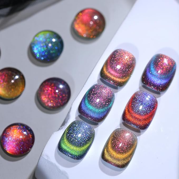 Born Pretty Cat Magnetic Gel Nail Polish 9D Chameleon Holorgraphic Cat Magnetic Eye Gel Polish Glitter Gel Polish Set 6PCS-VivaGrace Women