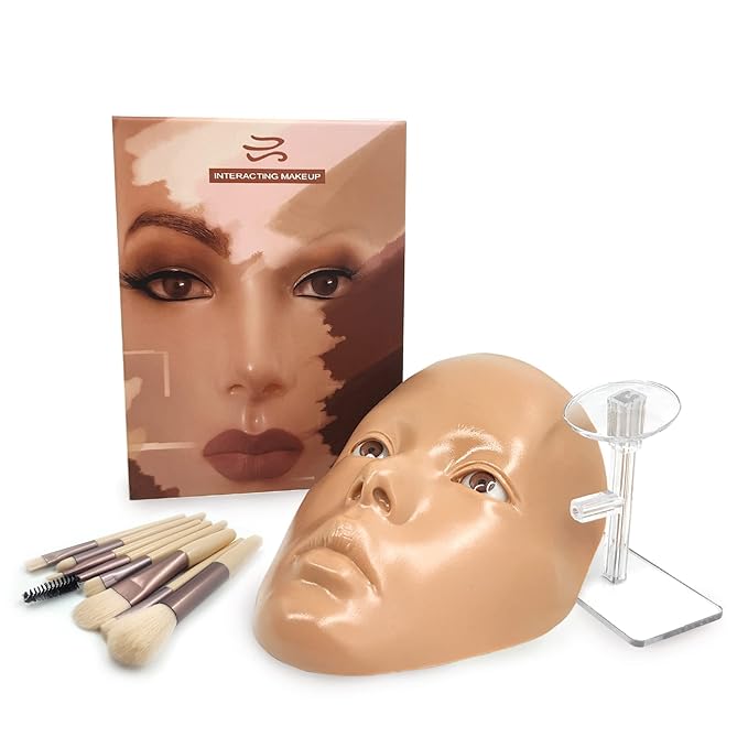 3D Makeup Practice Face,Reusable Makeup Mannequin Face with Makeup Brushes Set,Silicone Full Face Practice Eyelash Eye Shadow,for Emerging Makeup Artist,for Girl's Gift-VivaGrace Women