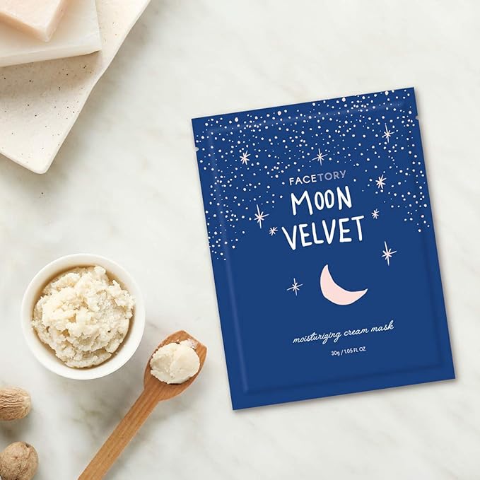FACETORY K Beauty Face Mask Skin Care - MOON VELVET MOISTURIZING Sheet Mask with Sodium Hyaluronate & Shea Butter Cream | Moisturizing Cream Mask (10 Pack)