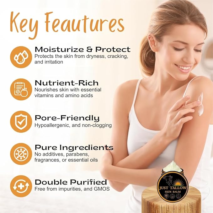 Untamed Organics Just Tallow 100% Grass-Fed Grass-Finished Beef Tallow Balm For Skin Care - Full Body & Face Moisturizer For Sensitive Skin, Eczema - All-Purpose Pure Tallow Cream (Unscented) 2 oz-VivaGrace Women