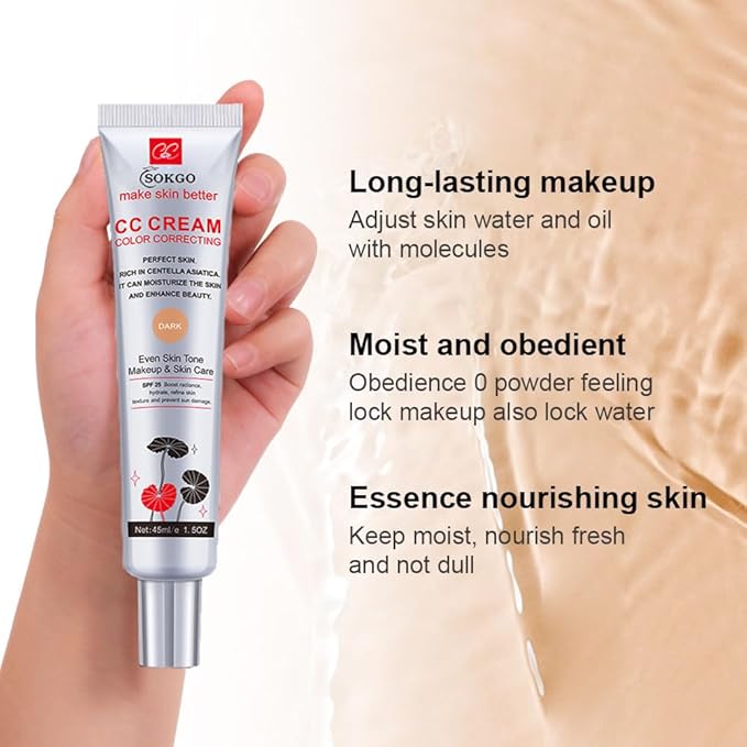 Color Correcting CC Cream with Centella Asiatica, Full-Coverage Foundation, Color Correcting Cream with SPF 25, Even Skin Tone, Hydrating Cream (light color, Large)-VivaGrace Women