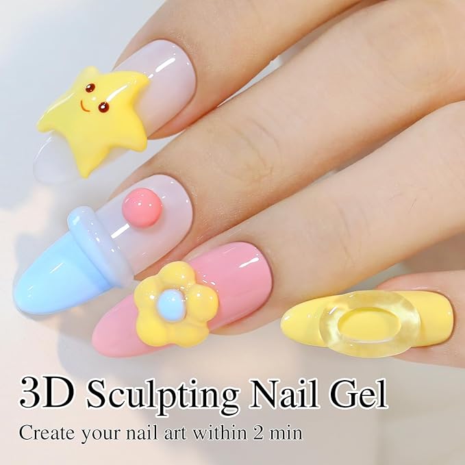 Double Rhythm 3D Clear Solid Sculpting Gel for Nail Art - Non-Sticky Hard Gel for Building, Carving, Molding Extension - Soak Off UV/LED Salon Home DIY 0.5 Oz (Clear)-VivaGrace Women