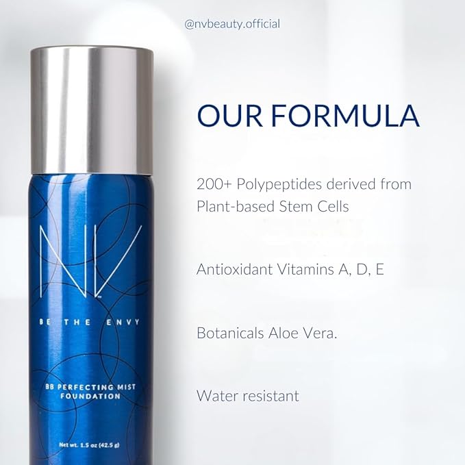 NV BB Perfecting Mist Foundation Buildable Coverage Professional Airbrush Makeup with Plant-based Stem Cell Polypeptides, Vitamins A, D, E and Aloe, 1.5 ounces, Cool Toffee-VivaGrace Women