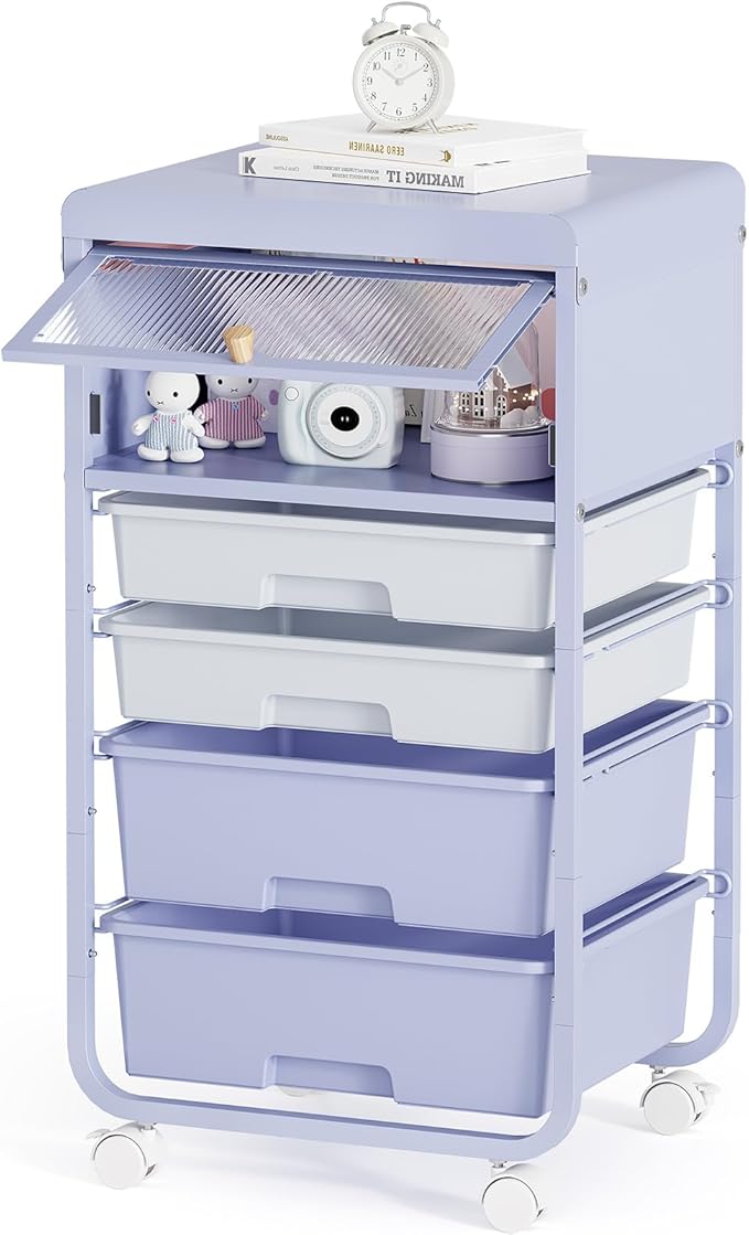 Utility-Rolling-Storage-Drawer-Craft-Cart-Organizers with 4 Drawers & Dust-Proof Door for Kid Craft Art Room,Bedroom,Home Office, Lavender Purple-VivaGrace Women