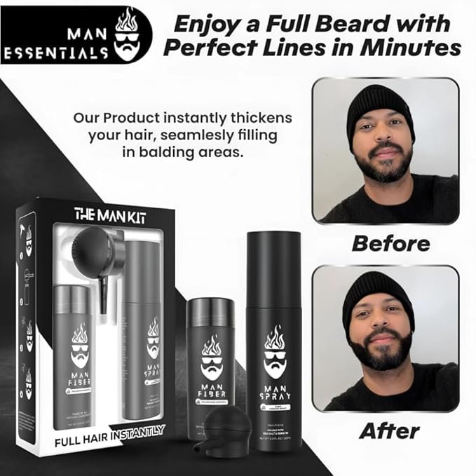 THE MAN KIT | Hair Set - Hair Thickening Fibers (Black), Hair Fiber Locking Spray + Applicator Fiber Pump to create Natural looking Fuller Hair and Beard | Man Card Included.-VivaGrace Women