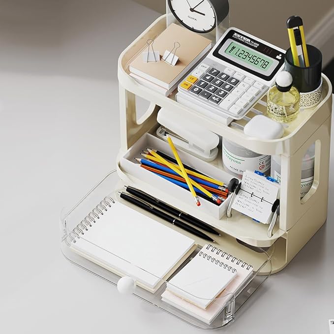 3-Tier Desk Organizers & Dispensers，Mail Holder for Office Desk Organization，Kitchen Spice Rack or Bathroom Countertop Organizer, Gift for Teachers, Classmates, and Friends (Beige)-VivaGrace Women