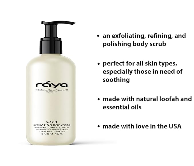 RAYA Exfoliating Body Scrub 16 oz (S-103) | Exfoliating, Refining, and Polishing Body Scrub | Made with Natural Loofah and Essential Oils | Relieves Ingrown Hairs-VivaGrace Women