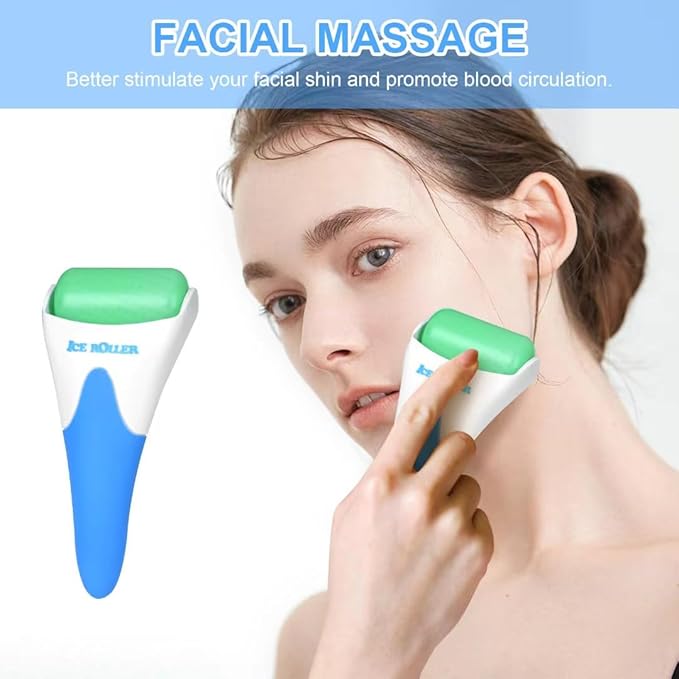 ONLYSKY BEAUTY Ice Roller Face Cooling Cold Roller for Body Eyes Face Skin Care Tools, Roller Cooling Roller for Women & Men（Blue Handle+Green Roller-VivaGrace Women