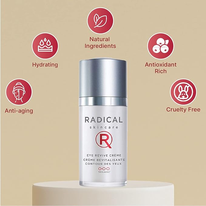 Radical Skincare Eye Revive Creme - 4 in1 Anti-Aging Solution Combats Wrinkles, Dark Circles, Puffiness, & Fine Lines - For All Skin Types Including Sensitive Skin - Paraben & Cruelty Free (0.5 Fl Oz)-VivaGrace Women