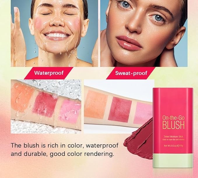 Blush Rare Beauty Liquid Blush Cream Blush Stick For Cheeks Natural Blendable Powder Blusher Stick On The Go Blush Brushes For Makeup Cheeks,Natural Waterproof, Long Lasting (3PC)-VivaGrace Women