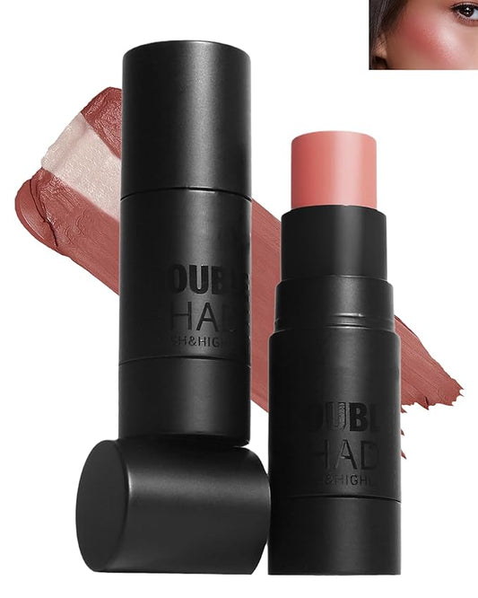 Cream Blush Stick Makeup for Cheeks, Multi Blush & Highlighter Contour Stick, Long Lasting Waterproof Creme Blush Bronzer Stick, Lightweight Matte and Dewy Finish, Face Shaping Makeup for Women-03-VivaGrace Women