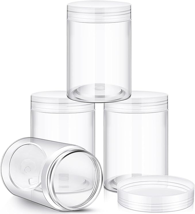 SATINIOR 24 Pieces Empty Clear Plastic Jars with Lids Round Storage Containers Wide Mouth for Beauty Product Cosmetic Cream Lotion Liquid Butter Craft and Food(Clear Lid,10 oz)-VivaGrace Women