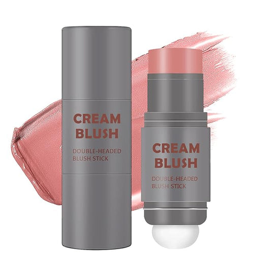 Cream Blush Stick with Sponge 3 in 1 Multi-Use Blush Makeup Stick Long Lasting Waterproof Natural Matte Cream Blush Stick for Cheeks, Lips and Eyes - Rose Red-VivaGrace Women