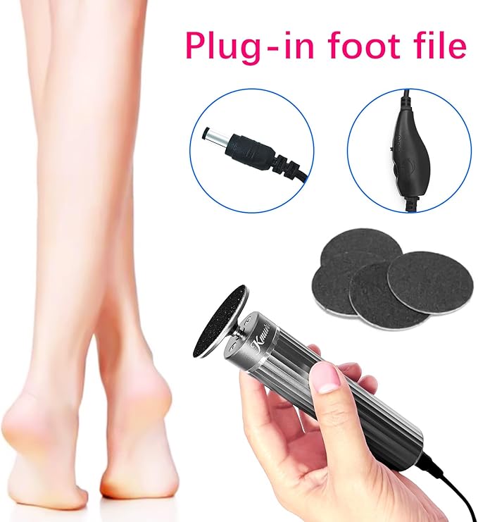 5.3'' Electric Foot Callus Remover with 80pcs Sandpaper Discs & Brush, Professional Aluminum Ergonomic Pedicure Tool, Stepless Speed & Reverse Control for Dead Skin Removal (Grey)-VivaGrace Women