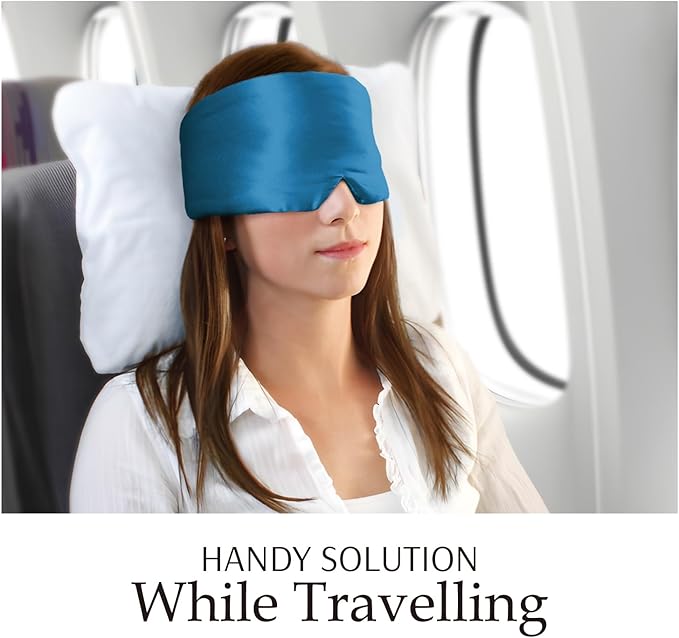 Zenssia 100% Mulberry Silk Sleep Mask Eye Mask for Man and Woman with Adjustable Headband, Full Size Large Sleep Mask & Blindfold for Total Blackout for All Night Sleep, Travel & Nap- Peacock Blue-VivaGrace Women