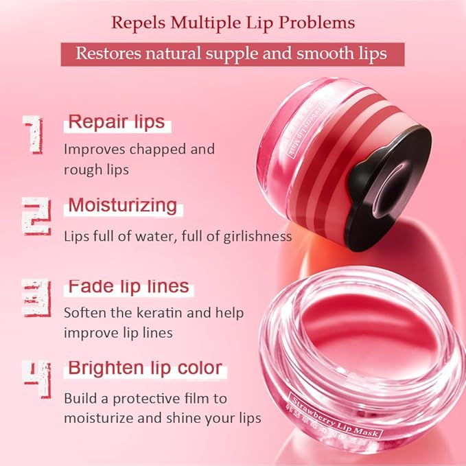 Bee Lip Balm Honey Pot,4 PCS Strawberry & Honey Moisturizing Propolis Lip Mask,Hydrating Prevention Dry and Cracked Lip Scrubs Exfoliator,Lip Sleep Mask Reduces Lip Lines Lip Skin Care Products…-VivaGrace Women