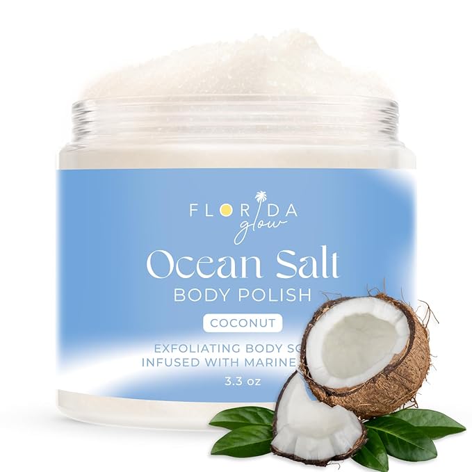 Sea Salt Body Scrub by Florida Suncare - Ocean Salt Body Polish Infused with Marine Algae - Exfoliating Face and Body Scrub - Facial Scrub Exfoliator to Tackle Acne (Coconut, 3.3 oz)-VivaGrace Women