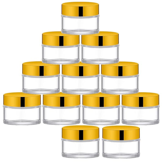 Lil Ray 1 oz Round Transparent Glass Jar with Inner Liners and Gold Lid (12pcs)-VivaGrace Women