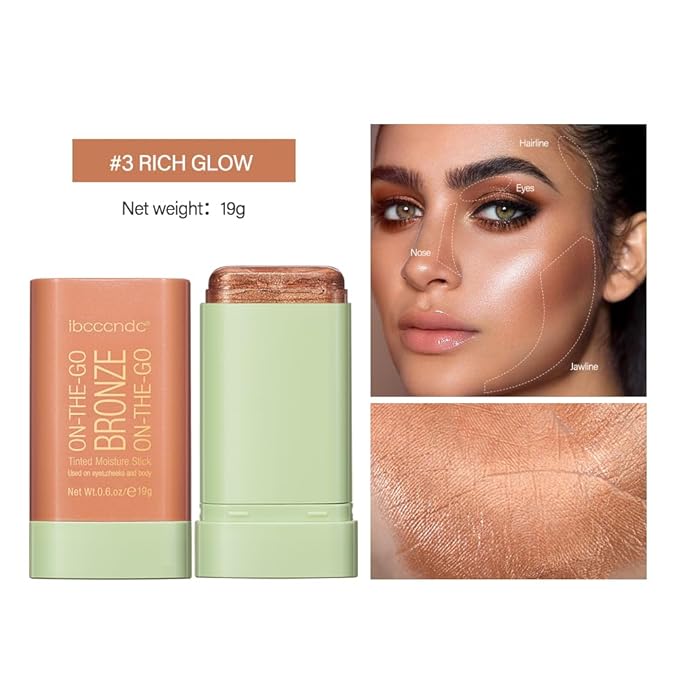 Multi-Use Makeup Bronzer Stick for Effortless Glow - Hydrating Solid Moisturizer with Natural Bronze Tint for Eyes, Lips & Cheeks (#3 Rich Glow)-VivaGrace Women