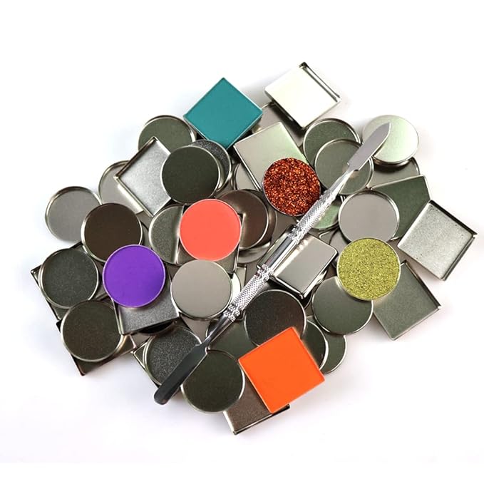 50 Pcs Empty Metal Pans, Makeup Palette Pans for Eyeshadow Magnetic Cosmetic Palette Size 26mm (Square&Round&depotting spatula)-VivaGrace Women