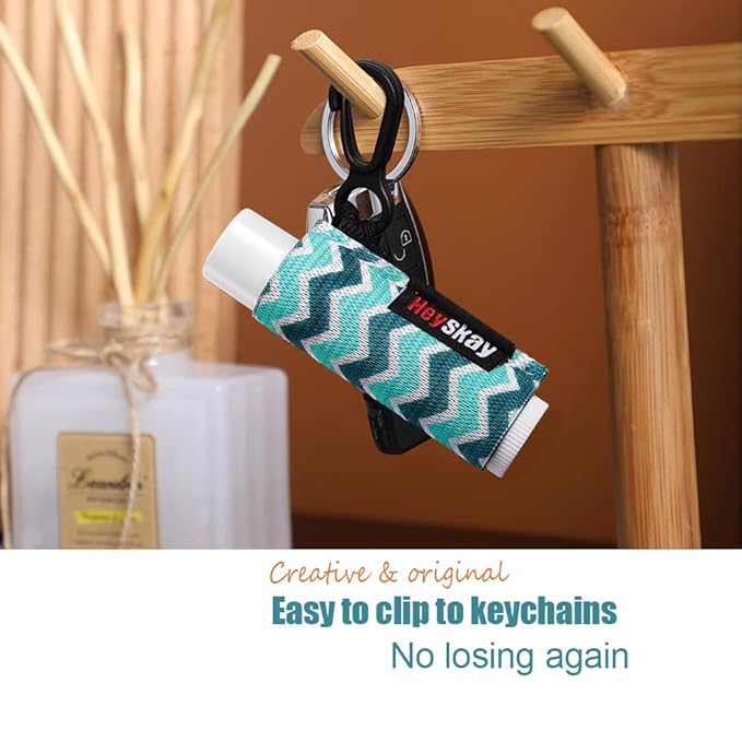 Lip Balm Holder Sleeves Keychain Chapstick Elastic Sleeves (Dinausaur/Sheep/Wave strip)-VivaGrace Women