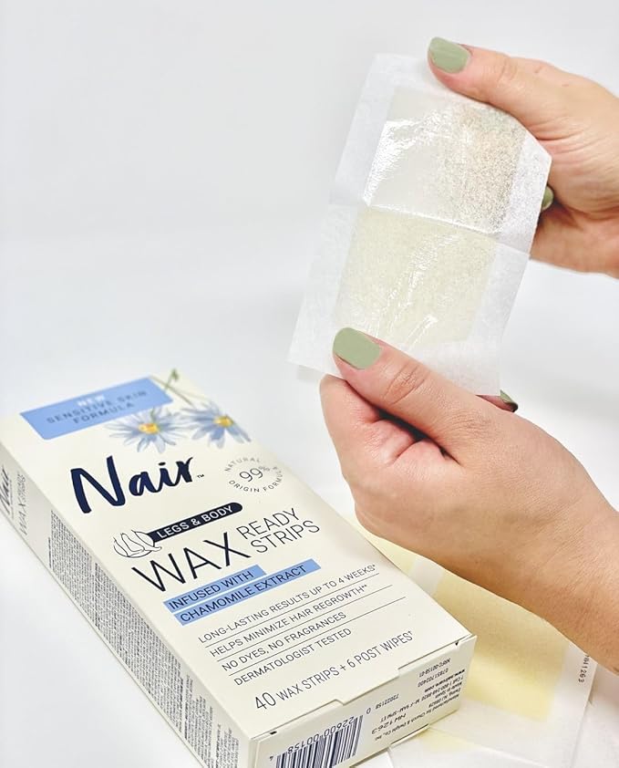 Nair Hair Remover Wax Ready Strips for Legs & Body, No Mess Waxing Kit for Hair Removal, 3-pack Wax Strips, 40ct Each Wax Kit