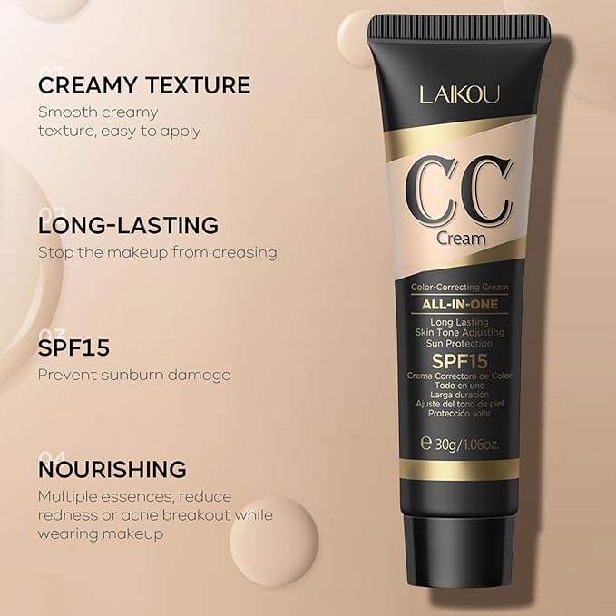 CC Cream Tinted Moisturizer with SPF 15, Color Correcting CC Cream, Even Skin Tone, Cover Blemish, Lightweight Hydrating Matte CC Cream, Long Lasting Waterproof CC Cream Foundation(Natural)-VivaGrace Women