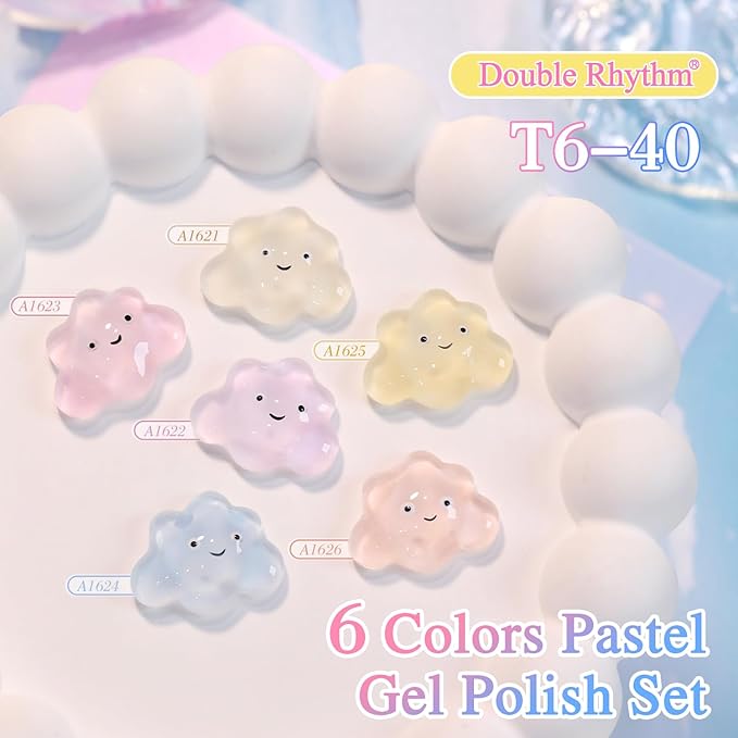 Double Rhythm 6 Pcs 15 ML Gel Polish Set Same Color Same Bottle Soak Off Gel Polish Kit Nail Art Manicure Salon DIY at Home for Women (Jelly Blue Purple Nude Pink-T6-40)-VivaGrace Women