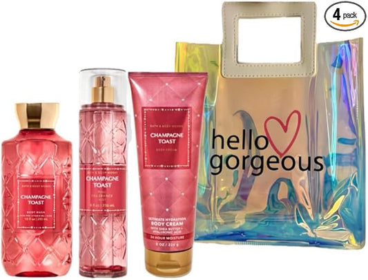Bath & Body Works - 3 Piece Bundle - Spray - Body Cream - Shower Gel - Full Size and Gift Bag HELLO GORGEOUS (Champagne Toast)-VivaGrace Women