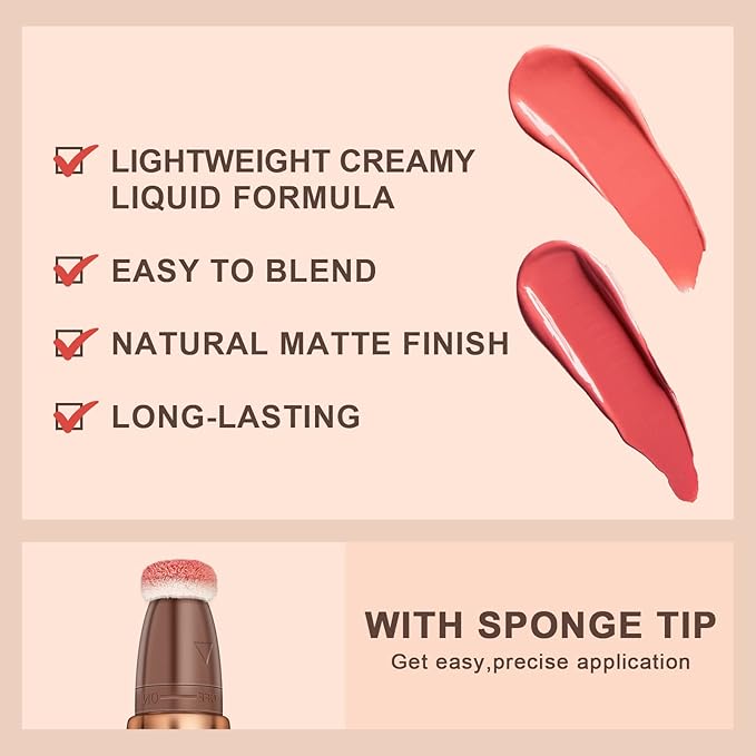 Mysense Liquid Blush Beauty Wand,Gel Cream Blush Stick with Sponge Tip,Blendable Smooth Face Shaping Blush Pen Matte Finish,Lightweight Long Lasting Face Makeup for Cheek Lip,#03 Blush Wand-Cheery Red-VivaGrace Women