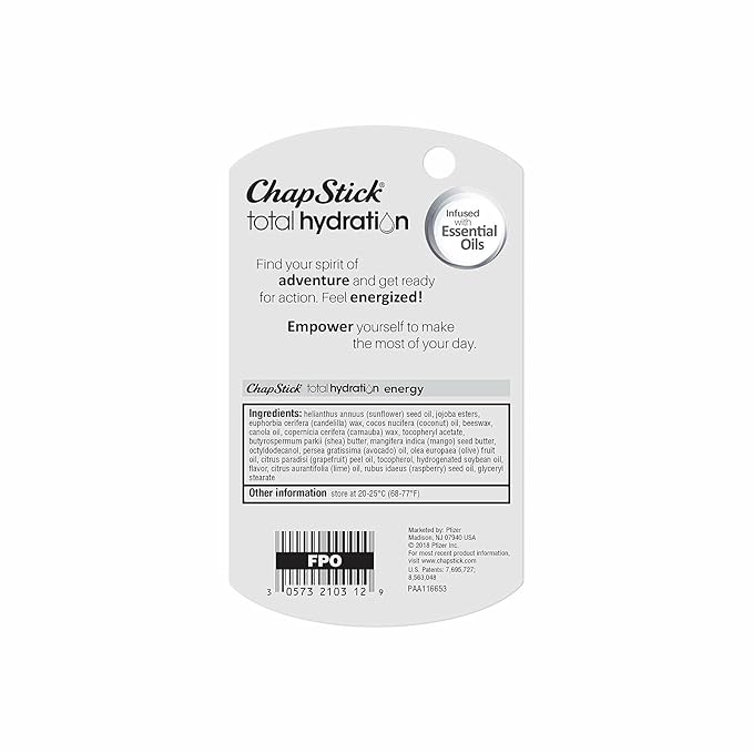 ChapStick Total Hydration Essential Oils Energy Lip Balm, Lime + Grapefruit Lip Balm Tube, Lip Care - 0.12 Oz-VivaGrace Women