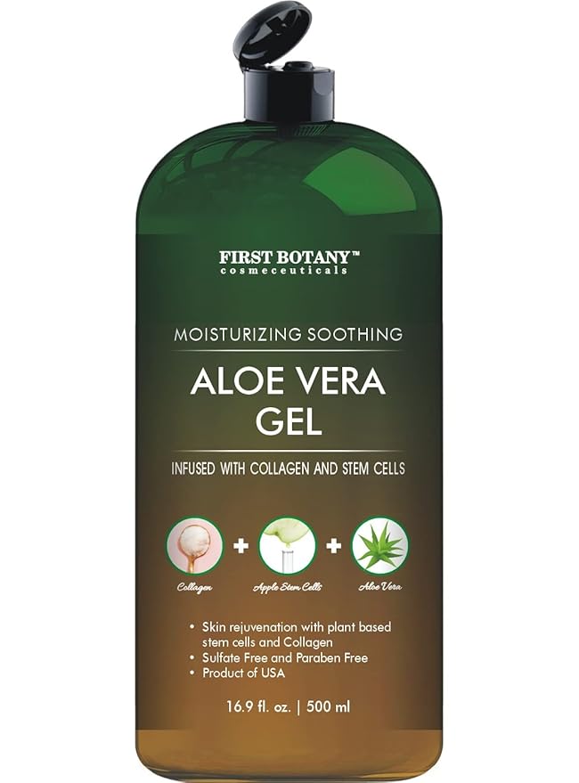 First Botany, Pure Aloe vera gel 100% Fresh Pure Aloe Infused with Stem Cells, Collagen Tea Tree Oil Natural Raw Moisturizer for Face Skin Body Hair Perfect for Sunburn, Acne, Razor Bumps 16.9 fl oz-VivaGrace Women
