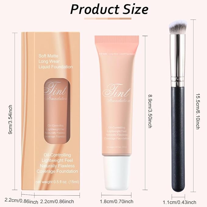 2 Pack Liquid Foundation Cream with Foundation Brush for Face Makeup,Durable Full Coverage Matte Concealer Make Up,Oil Control & Waterproof Base Primer -1 Fl.Oz (#03)-VivaGrace Women