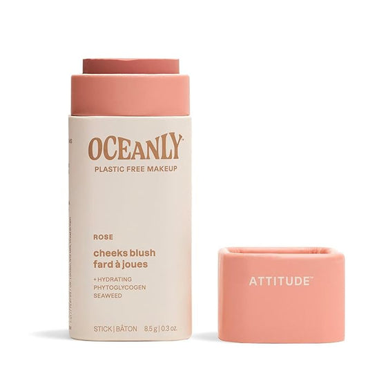 ATTITUDE Oceanly Lightweight Blush Stick, Titanium Dioxide-Free, EWG Verified, Plastic-Free, Vegan & Cruelty-free Makeup, Rose, 0.3 Ounces-VivaGrace Women